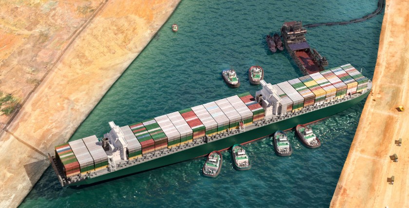 Ein Jahr sind die Bemühung her, das riesige verkeilte Containerfrachtschiff EVER GIVEN durch Schleppboote wieder flott zu machen.