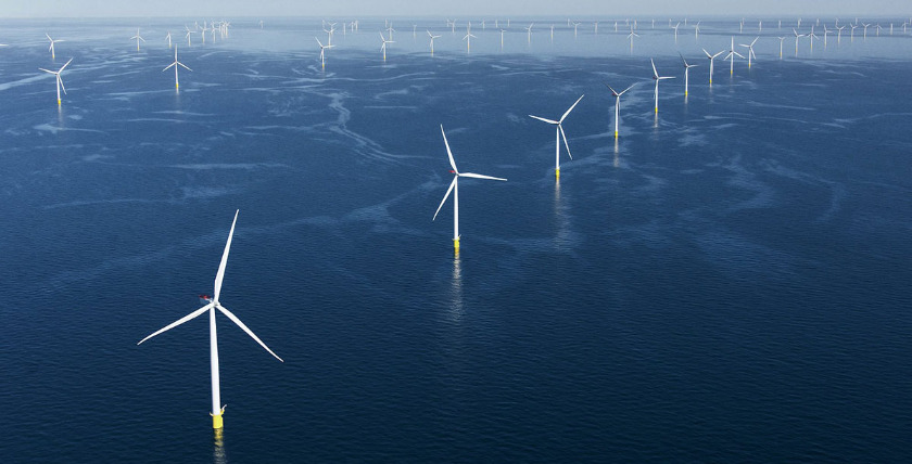 The photo shows the Anholt offshore wind farm in Denmark. Photo courtesy of Orsted. https://gcaptain.com/