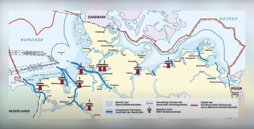Darstellung der Maritimen Verkehrstechnik in dem Gebiet von Nord- und Ostsee, Foto: Wasserstraßen- und Schifffahrtsverwaltung