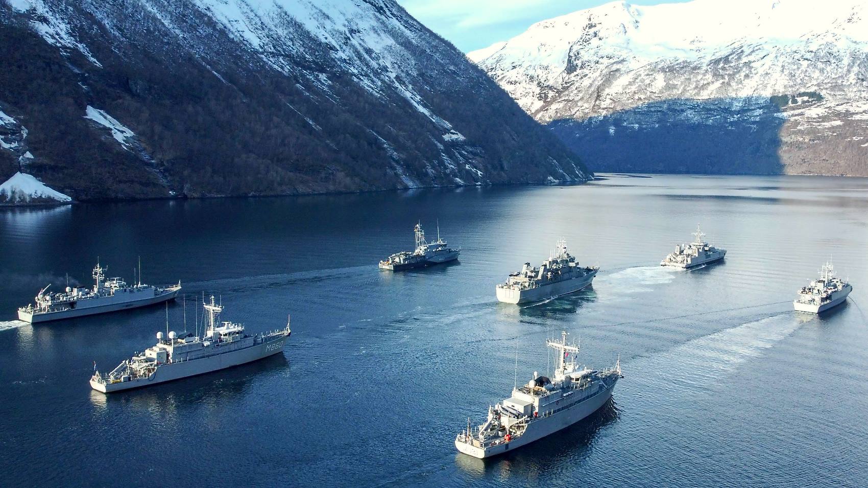 Cold Response 22: Die Standing NATO Mine Countermeasures Group 1 (SNMCMG1) im Geiranger Fjord. Foto: Norwegian MoD