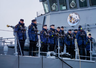 Am 10.01.24 lief das Minenjagdboot Grömitz, unter Führung von Kommandant, Fregattenkapitän Fischborn in Richtung Ägäis aus. Foto: Marcel Kröncke