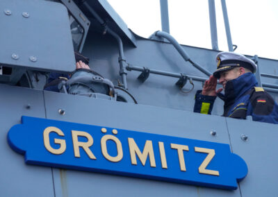 Am 10.01.24 lief das Minenjagdboot Grömitz, unter Führung von Kommandant, Fregattenkapitän Fischborn in Richtung Ägäis aus. Foto: Marcel Kröncke