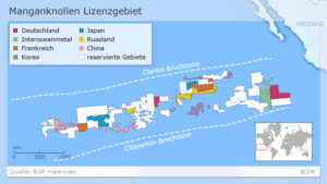 Beantragte Erkundungslizenzen im Pazifischen Ozean. Grafik: BGR Hannover