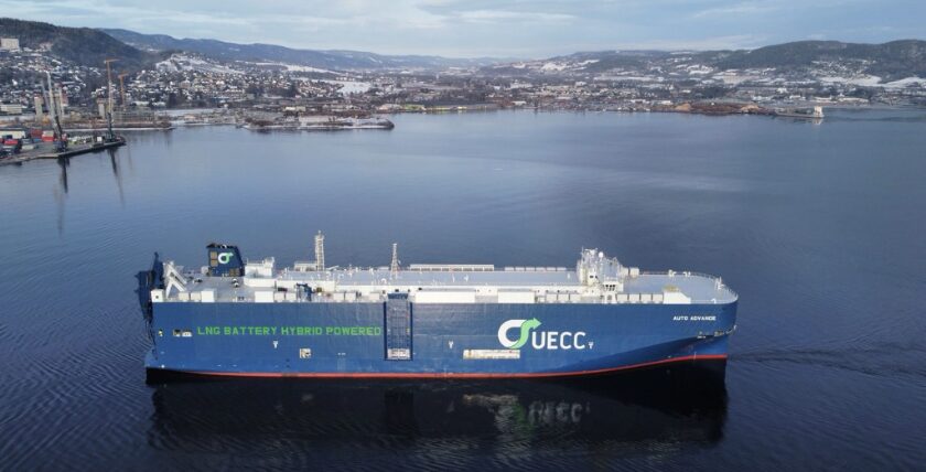 PCTC „Auto Advance“ ist ein Multi-Fuel-LNG-Batterie-Hybridfahrzeug. Foto: UECC