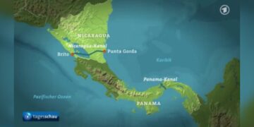 Der Nicaraguakanal liegt ca. 600 km nördlich des Panamakanals, Grafik: Tagesschau