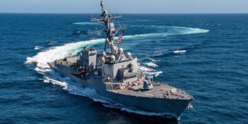 First Flight III destroyer "Jack H. Lucas" (DDG 125) during sea trials. Photo: Huntington Ingalls Industries