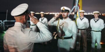 Message for the Grand Flag Parade, reception on board frigate "Baden-Württemberg", Port Klang, Malaysia. Photo: Bw/L.Rodewald