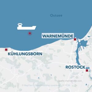 Position der „Annika“ in der Ostsee. Foto: Marinetraffic, OpenStreetMap