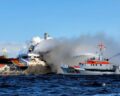 Fire-fighting work on the stricken "Annika". Photo: DGzRS