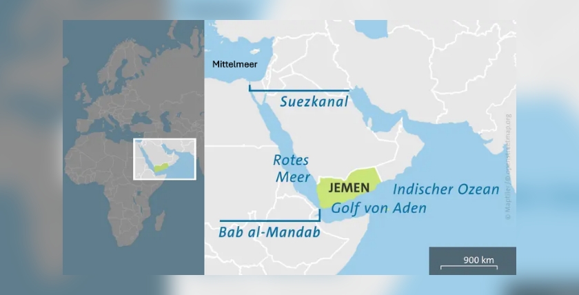 The sea route from the Mediterranean to the Indian Ocean. Graphic: Maptiller-OpenStreetMap