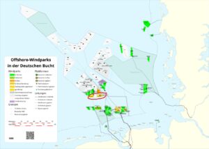 Lage der Offshore-Windparks Nordlicht 1 und 2. Bild: Mike Tango, CC BY-SA 4.0