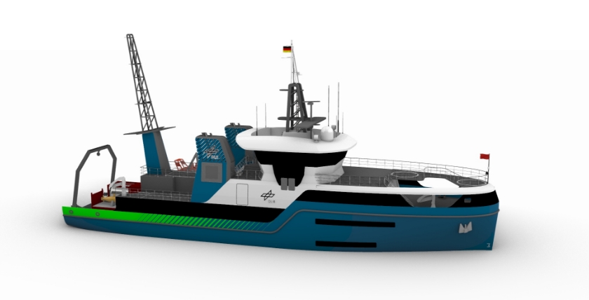 Geplantes Forschungsschiff für emissionsarme Antriebe. Grafik: DLR (CC BY-NC-ND 3.0)