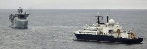 RFA Proteus on a patrol with the "Yantar" in British waters. Photo: Crown Copyright/Royal Navy