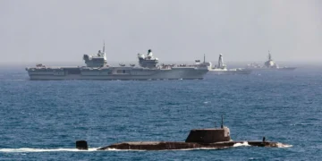 Carrier Strike Group 25 – HMS Astute, HMS Prince of Wales, HMS Dauntless, Mendez-Nunez. Foto: Royal Navy/Crown Copyright