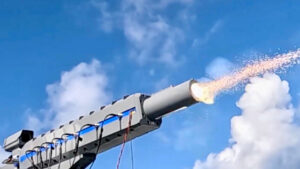 Test firing of the Japanese rail gun prototype in October 2023, source: ATLA