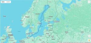 Map of the Baltic Sea with the route of the "Hanseatic spirit". Graphic: Google/kreuzfahrten.de