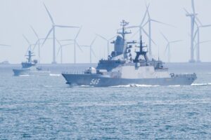Corvette RFS Stoikiy , behind it HDMS DNK P 525 of the Danish Navy