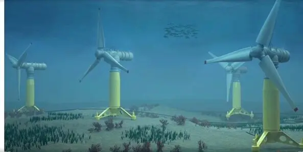 Underwater wind turbines supply electricity through currents. Graphic: Normandie-Hydroliennes