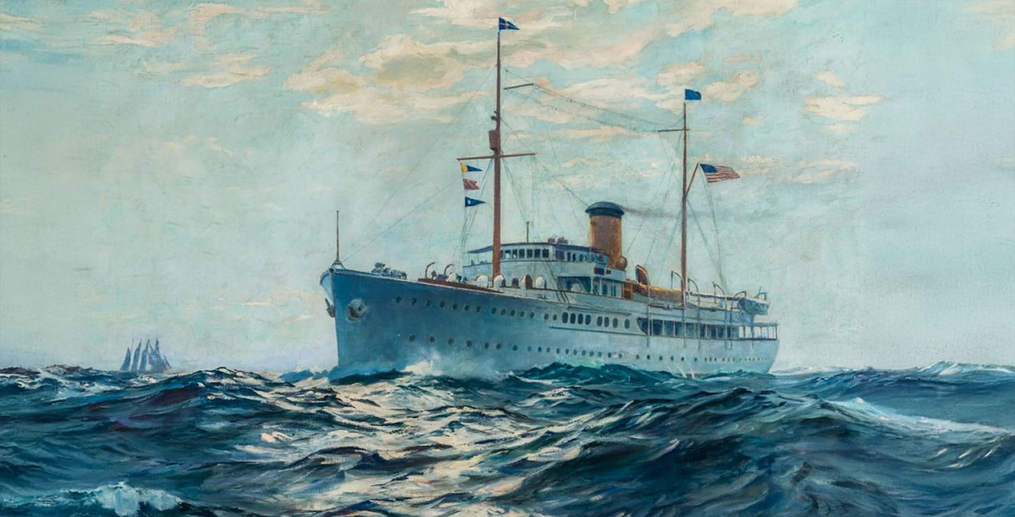 Nourmahal - "Light of the Palace" - built in 1928 in Kiel at the Germania shipyard for Vincent Astor, painting by Charles Robert Patterson