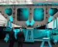 The blue-lit forecastle section of the new fleet service boat. Photo: hsc