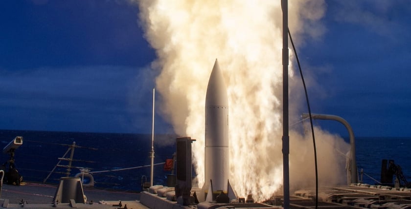 SM-6 leaving the launch container. Photo: RTX