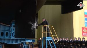 Christening of the "Khabarovsk". Screenshot: MoD Moscow