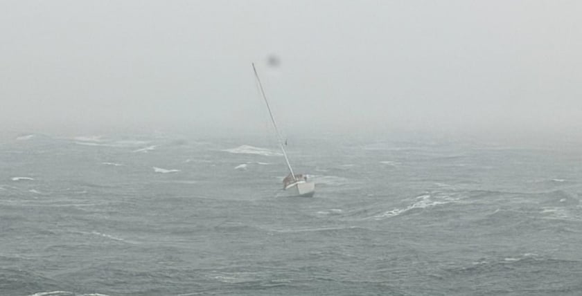Sailor in distress in a winter storm in the North Sea. Picture: DGzRS