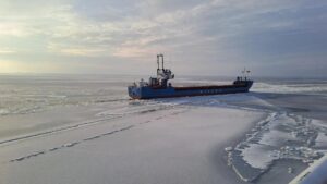 "Wilson Maas" trapped in the ice. Picture: Martina Rathke/NDR