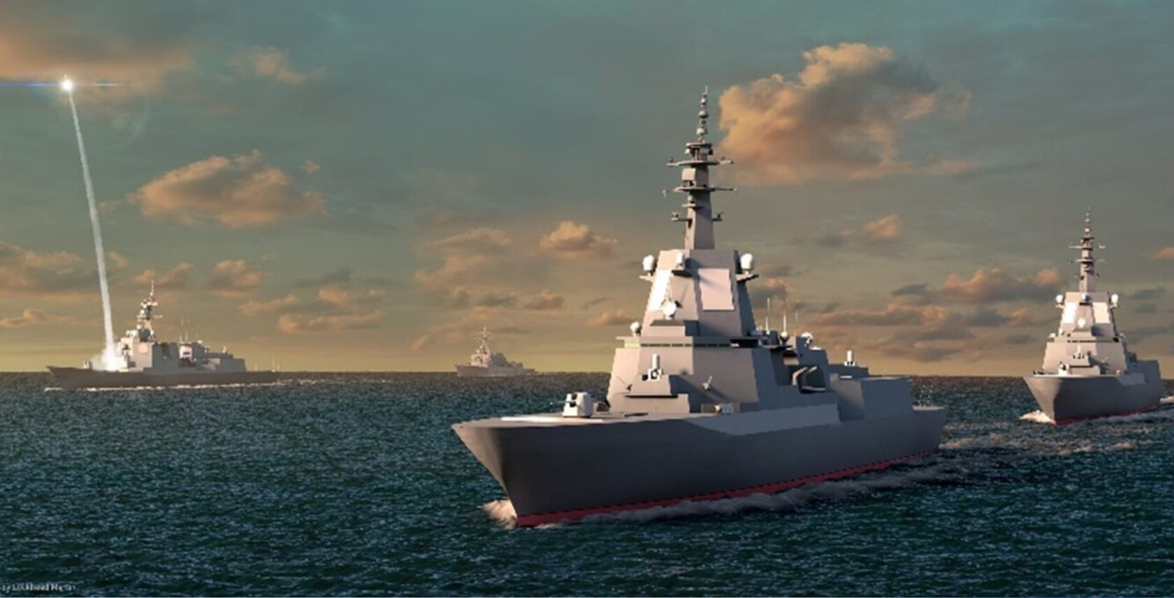 Photo: The AN/SPY-7 radar system, shown here on a Japanese ASEV-class warship (concept image). Lockheed Martin