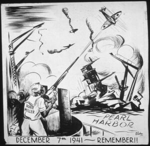 US war poster with Doris Miller, 1943. graphic: The U.S. National Archives, Public domain