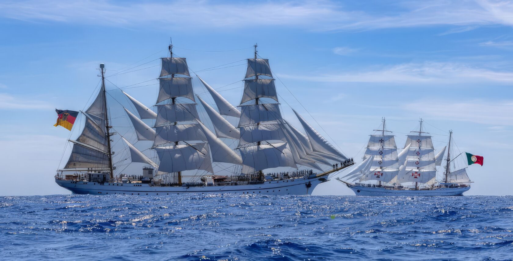 Foto: Die "Gorch Fock" traf auf die "Sagres" , das portugiesische Schwesterschiff derselben Klasse. Deutsche Marine