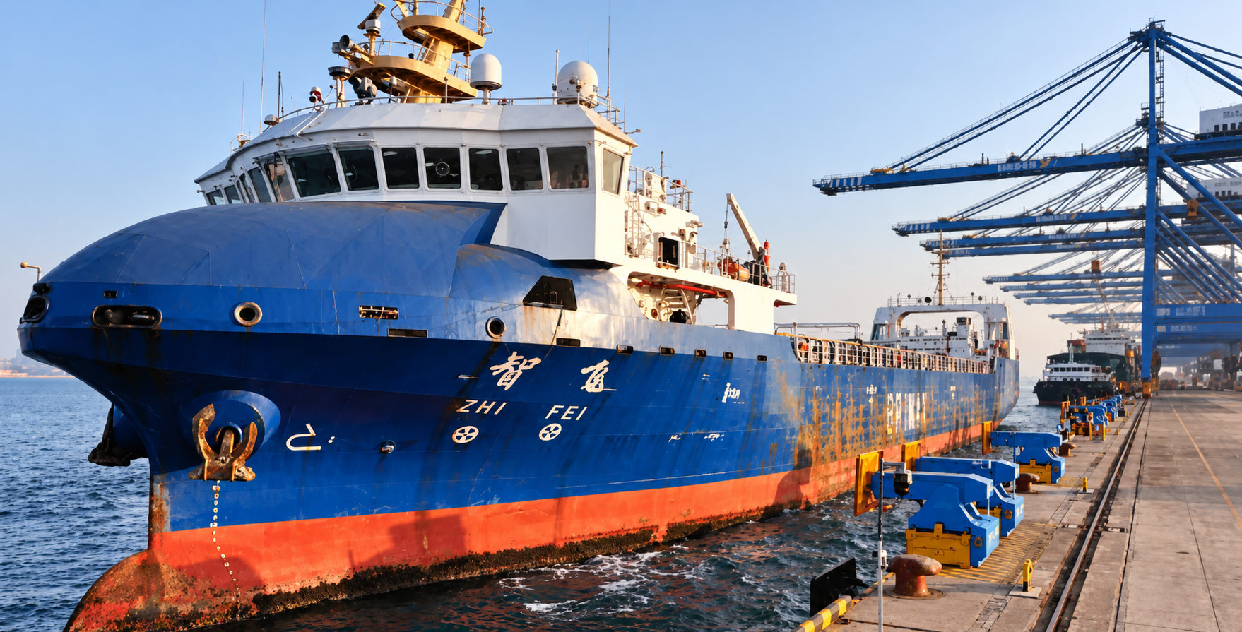 Feedership „Zhifei“ in Qingdao/China. Foto: Qingdao Port
