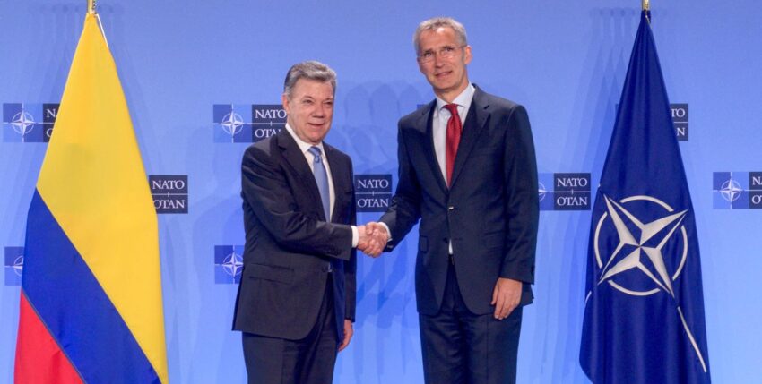Visit by the then Colombian President Juan Santos Calderon to NATO headquarters, May 2018