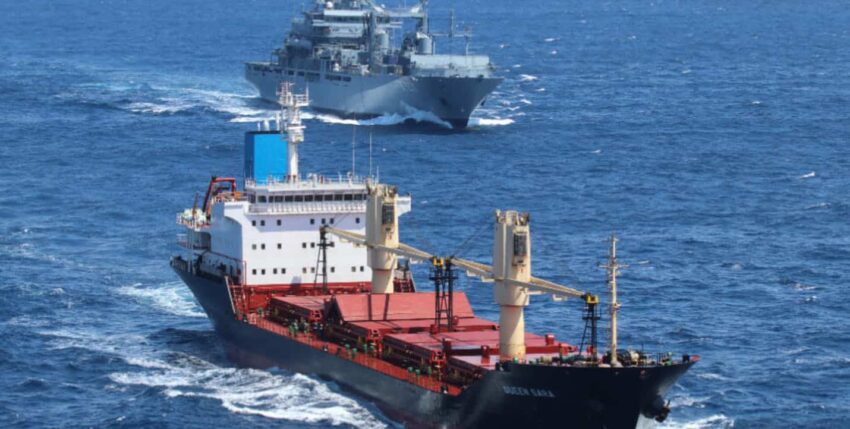 21-04-03 Irini 2 The Berlin with the suspicious freighter