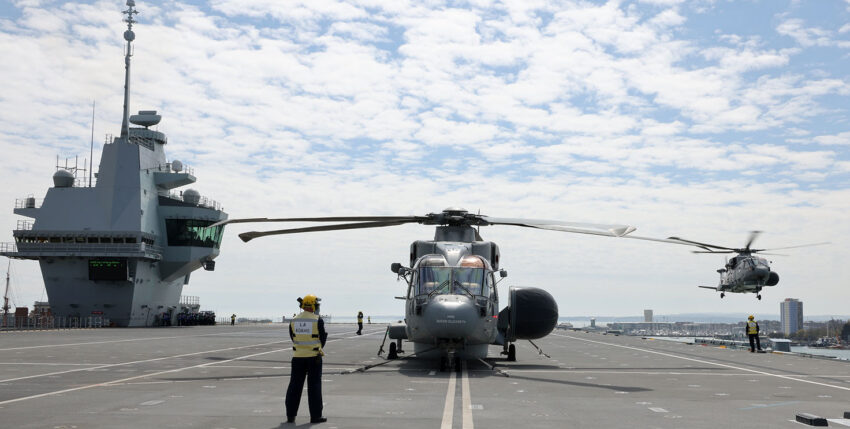 Landing of the Crowsnest Merlins with their distinctive radar antennae