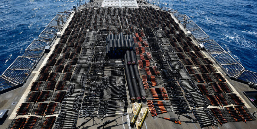 Thousands of weapons on the deck of the USS Monterey