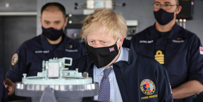 Boris Johnson on the bridge of the Queen Elizabeth