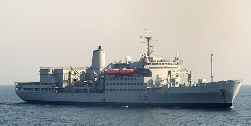 British naval supply ship Fort Austin before being sold to Egypt. Photo: German Navy