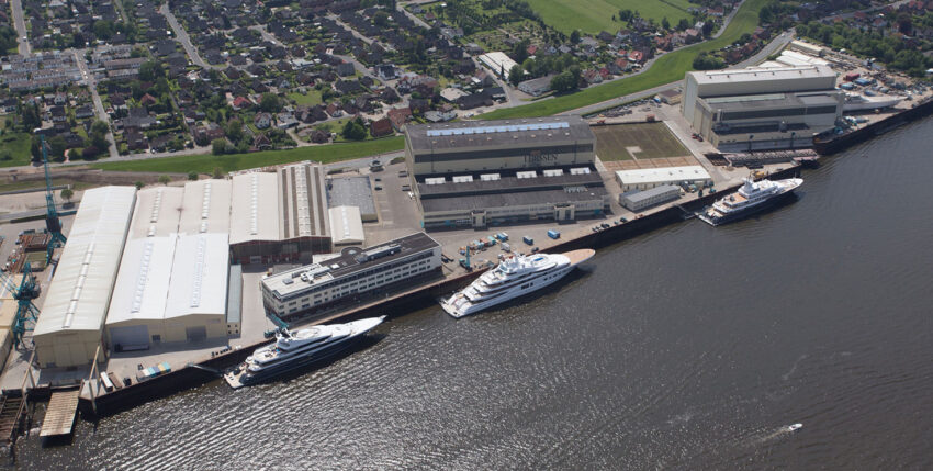 Aerial view of the Lürssen shipyard in Lemwerder