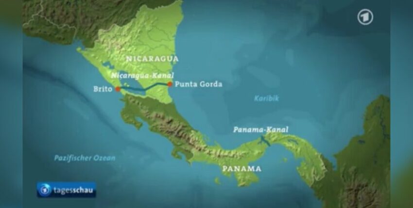 Der Nicaraguakanal liegt ca. 600 km nördlich des Panamakanals, Grafik: Tagesschau