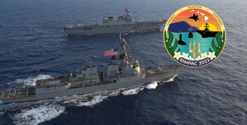 Japanese helicopter carrier Ise, US destroyer William P. Lawrence at Rimpac, photo/graphic: US Navy