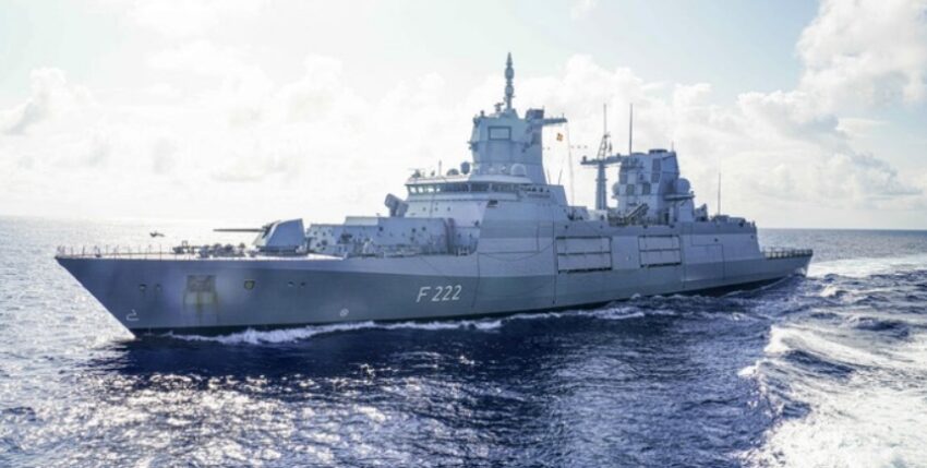 The frigate F 222 Baden-Württemberg approaches the liquid RAS manoeuvre as part of the Indo-Pacific Deployment in the East China Sea, Copyright:Bundeswehr/Julia Kelm