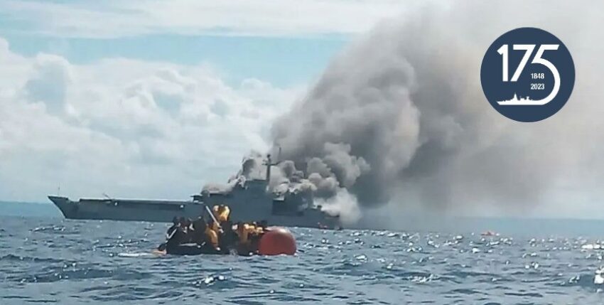 "Hadin Bay", ex-NVA "Cottbus", in distress south of Celebes. Photo: Twitter