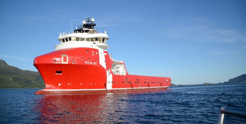 The PSV Ocean art (VS 485 MKIII). 4xW9L20 and Wartsila Ship Design. Owner: Atlantic Offshore AS. NOTE: The painting of the ship is not finished on the picture. Shipyard: Kleven Myklebust