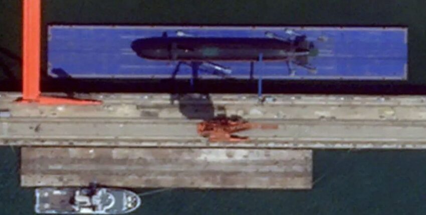 Satellite image of a northern Chinese shipyard with an unknown submarine. Photo: planar/planet_labs