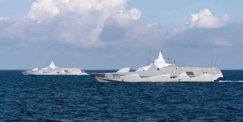 Two Visby-class corvettes - Karlstad at the front, Nyköping at the rear, photo: Saab