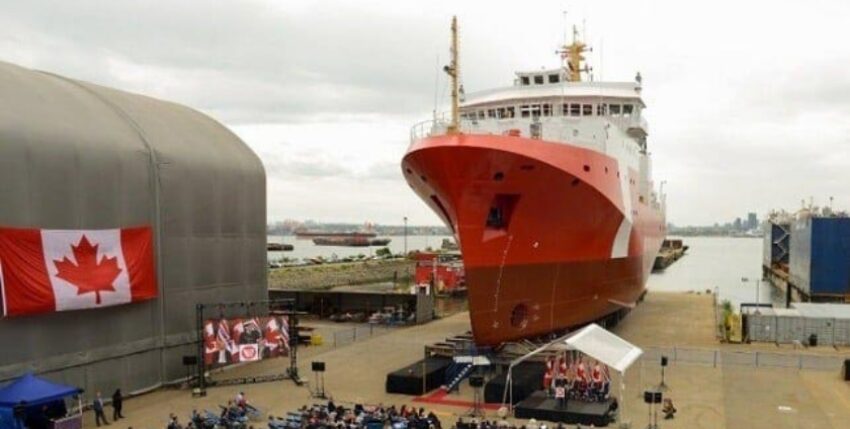 Kanadisches Küstenwachschiff beim Stapellauf. Bild: Kanadische-Küstenwache (CCG)
