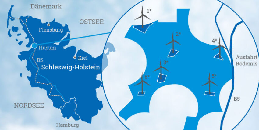 North wind test field near Husum. Graphic: Windtestfeld Nord GmbH