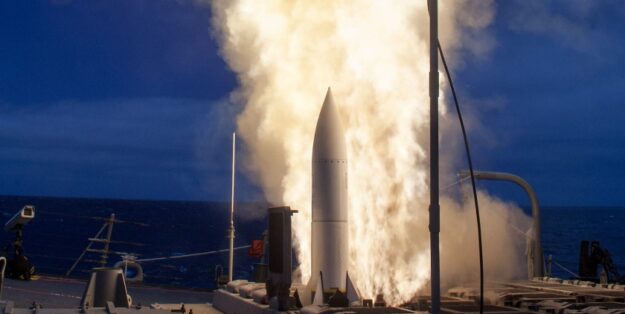 SM-6 leaving the launch container. Photo: RTX