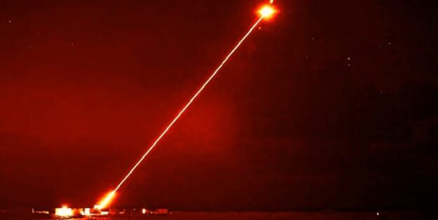 DragonFire in action: A bright beam of light fights a drone. Photo: MoD UK